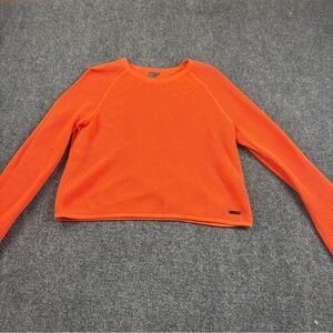 SWEATY BETTY Women’s Idol Orange Open Weave Mesh Knit Long Sleeve Sweater -Small